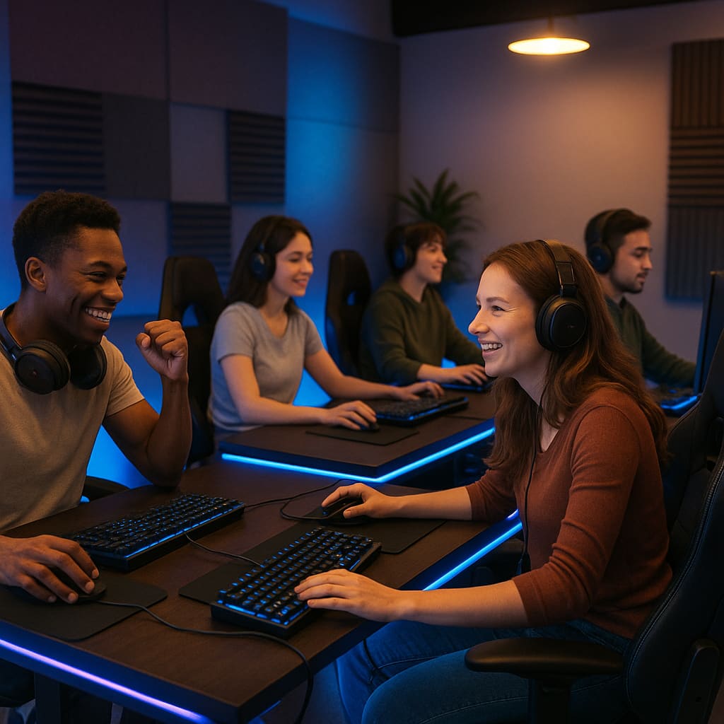 Gaming Event im Studio mit mehreren Stationen